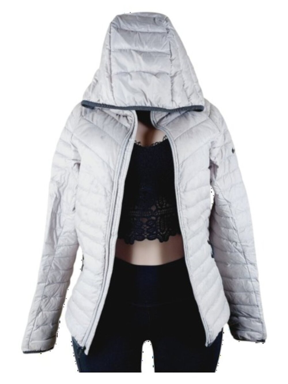 Nike Women's Light Gray Basketball Sports Hooded Padded Puffer Jacket Size XS
